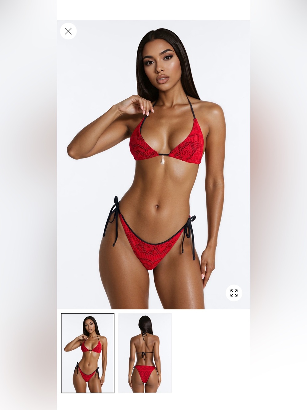 Red Crochet Triangle Bikini Set with Black Accents